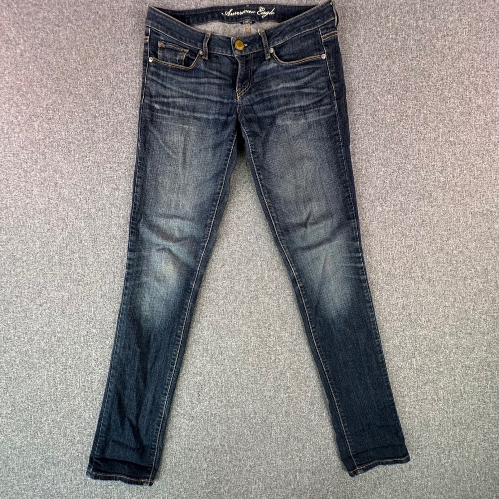 American Eagle Jeans Womens 8 Long Skinny Blue Stretch Dark Wash